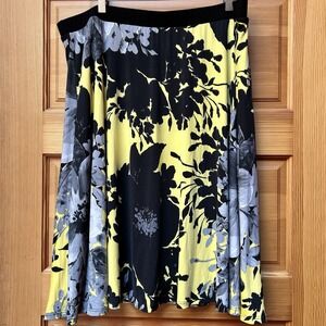 Womens Yellow/Black Floral Elastic Stretch Skirt Plus Size 3X Travel Work Church